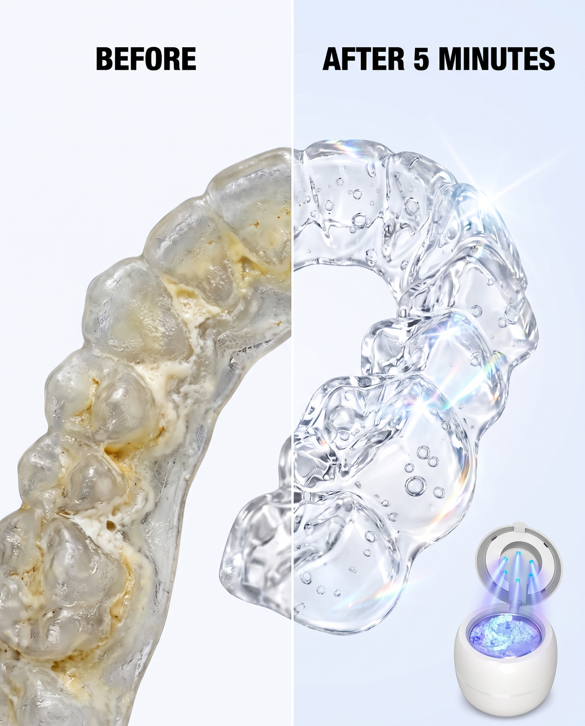 Retainer before and after 5 minutes in SonicPod